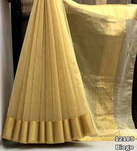 Load image into Gallery viewer, New Gold Color Tissue Silk Zari Weaving n Tussels Work Chit Pallu Fancy Wedding Wear Saree
