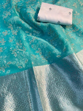 Load image into Gallery viewer, New Beautiful Soft Kanchipuram Orgenza Silk Jacquard n Foil Pigment Work Fancy Designer Sarees
