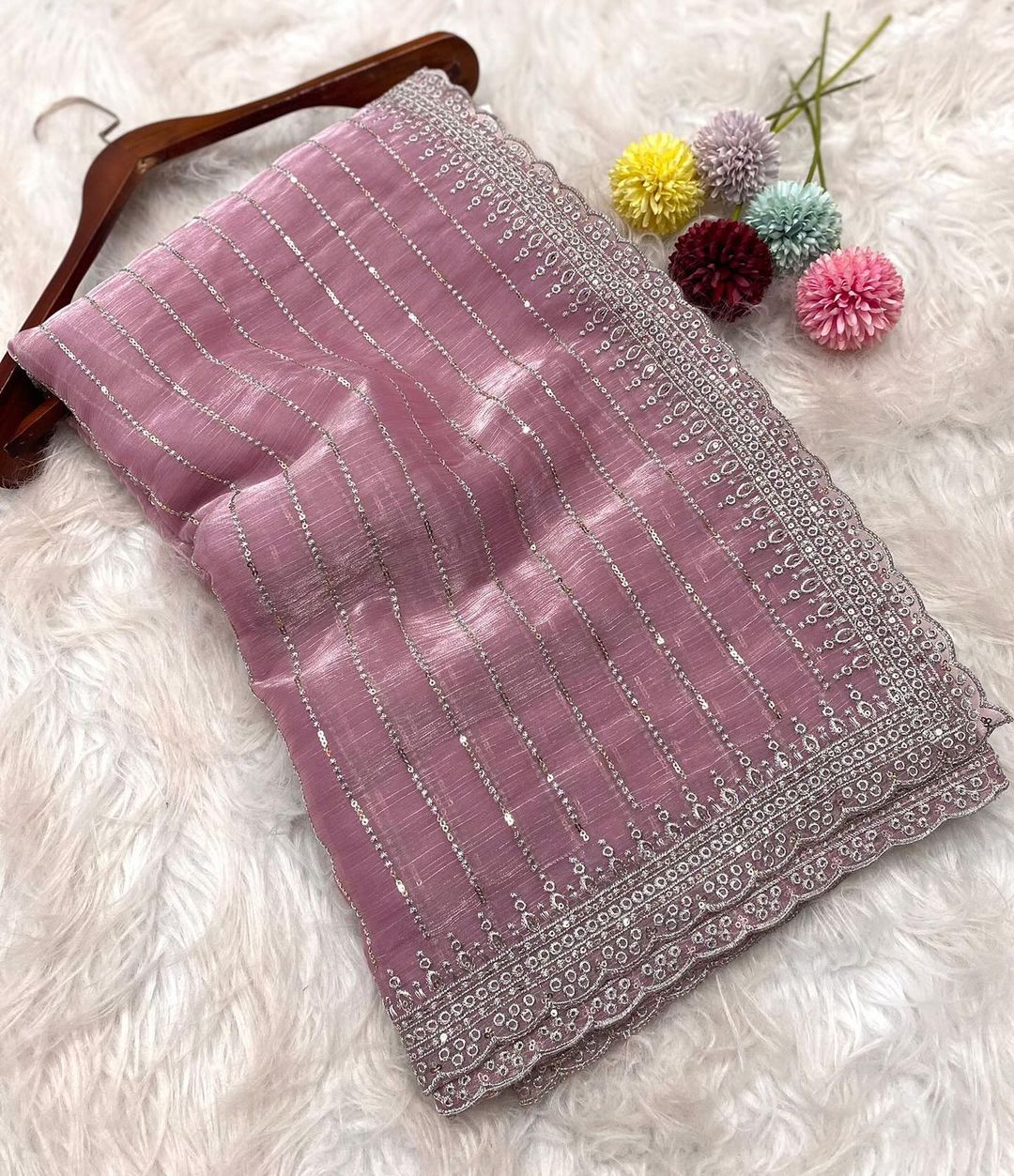 New Partywear Fancy Designer Silk Fabric With Beautiful Embroidered n Sequence Work Saree With Blouse