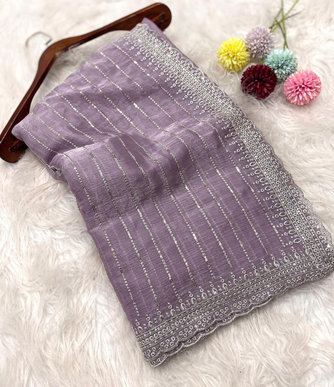 New Partywear Fancy Designer Silk Fabric With Beautiful Embroidered n Sequence Work Saree With Blouse