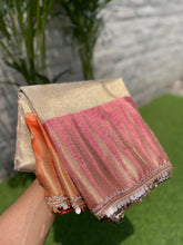 Load image into Gallery viewer, New Wedding Wear Golden Color Banarasi Tissue Silk Zari Weaving With Lace Work Fancy Designer Saree
