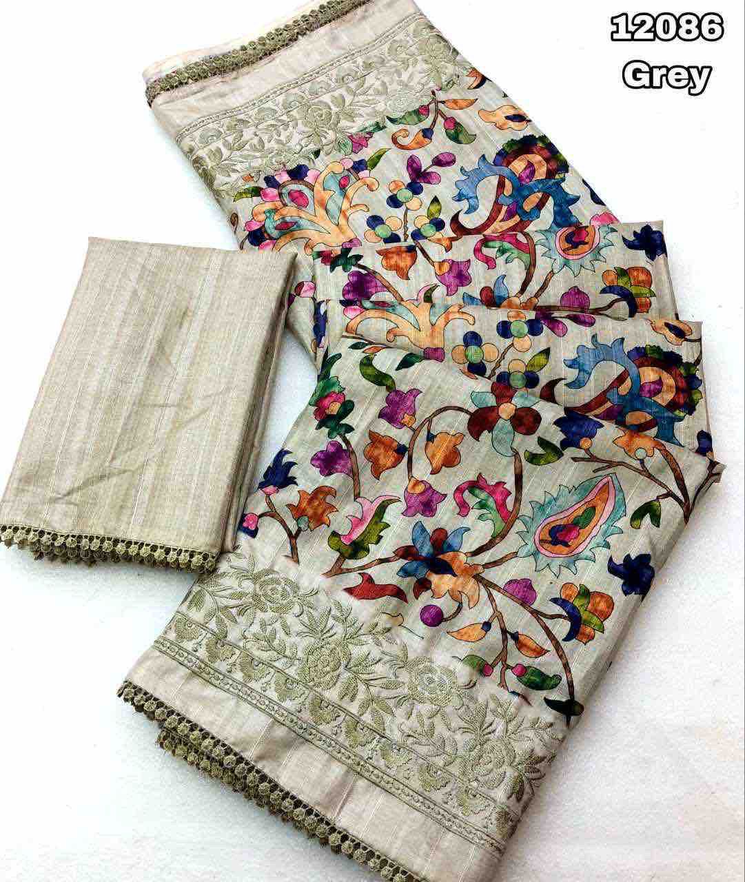 New Function wear Handloom Tussar Silk Print With Embroidery n Lace Border Work Fancy Designer Saree