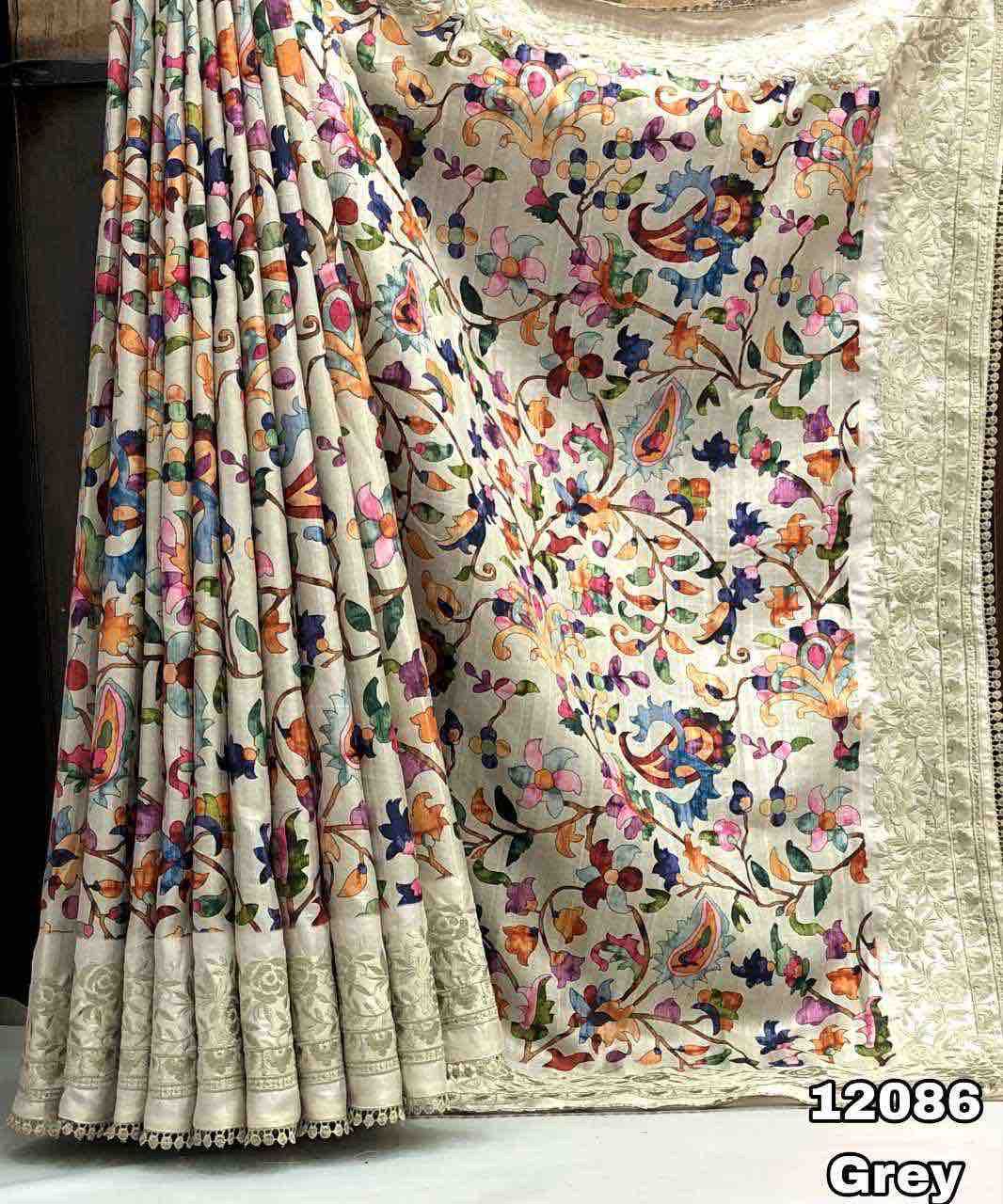New Function wear Handloom Tussar Silk Print With Embroidery n Lace Border Work Fancy Designer Saree