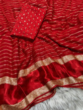 Load image into Gallery viewer, Latest Festive wear Red Color Viscose Georgette Jacquard Weaving Work Designer Saree
