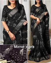 Load image into Gallery viewer, New Muslin Cotton Kalamkari Print With n Zari Weaving With Tussles Work Fancy Designer Saree
