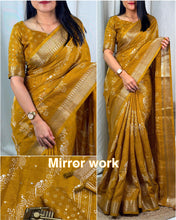 Load image into Gallery viewer, New Muslin Cotton Kalamkari Print With n Zari Weaving With Tussles Work Fancy Designer Saree
