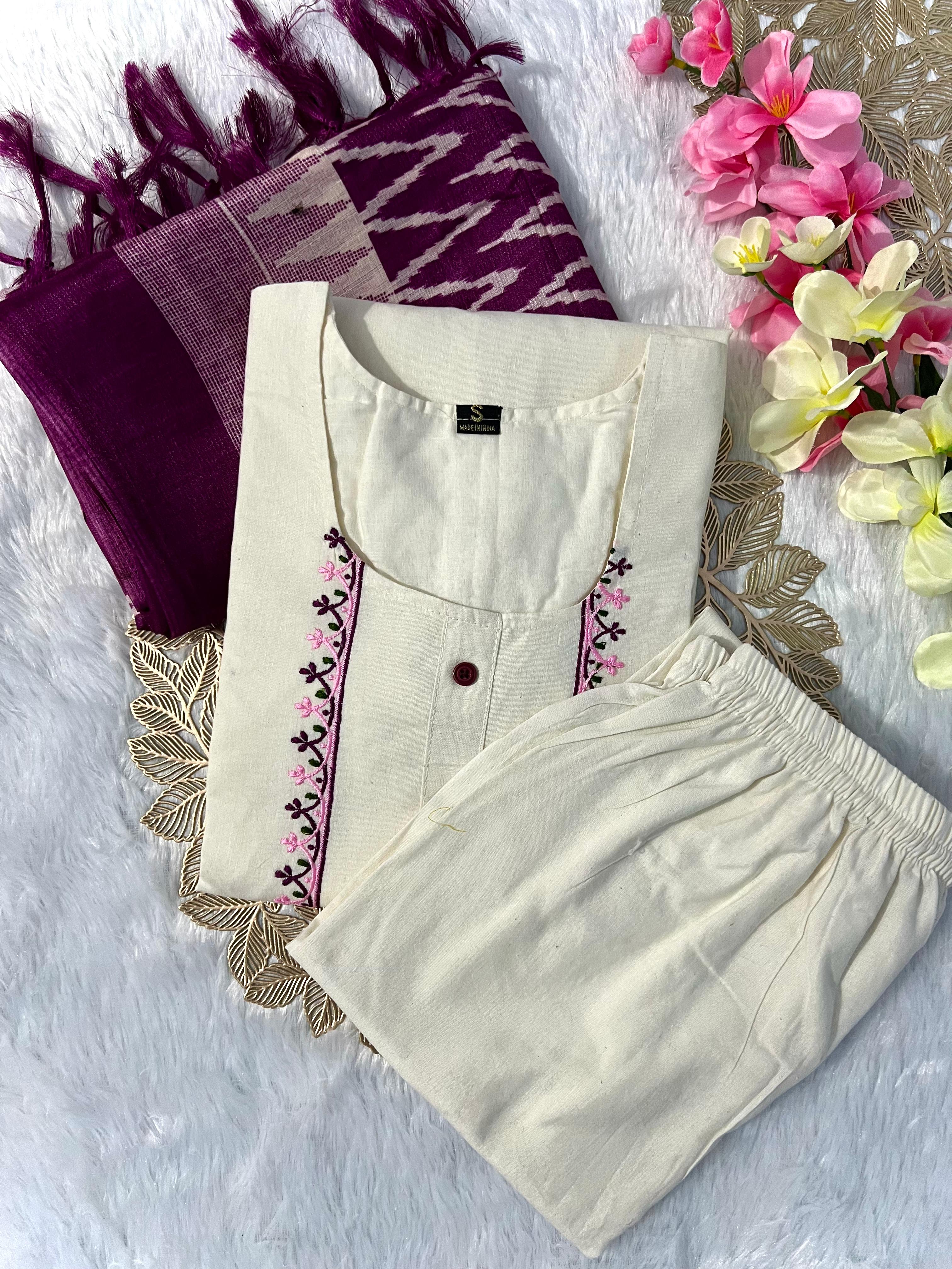 New Wedding Wear Off White Color Embroidery Work Designer Straight Kurta With Trouser n Dupatta Set