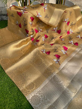 Load image into Gallery viewer, Festive wear Golden Color Banarasi TIssue Silk Emboidery Work Fancy Designer Saree With Blouse
