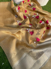 Load image into Gallery viewer, Festive wear Golden Color Banarasi TIssue Silk Emboidery Work Fancy Designer Saree With Blouse
