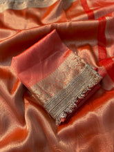 Load image into Gallery viewer, New Orange Color Banarasi Tissue Silk Jacquard n Lace Work Fancy Designer Partywear Saree
