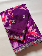 Load image into Gallery viewer, New Rangoli Silk Purple Color Print n Lace Border Work Saree With Embroidered Blouse Piece
