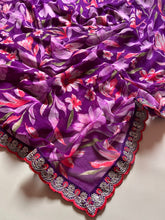 Load image into Gallery viewer, New Rangoli Silk Purple Color Print n Lace Border Work Saree With Embroidered Blouse Piece
