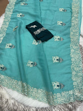 Load image into Gallery viewer, Latest Crunchy Crush Silk Embroidery Work Fancy Designer Wedding Wear Saree With Blouse
