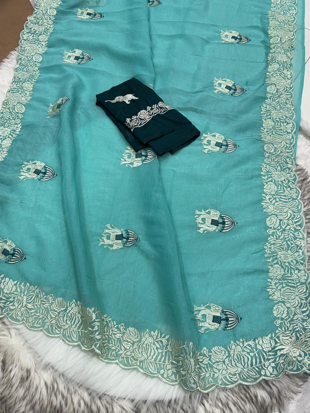 Latest Crunchy Crush Silk Embroidery Work Fancy Designer Wedding Wear Saree With Blouse
