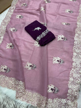 Load image into Gallery viewer, Latest Crunchy Crush Silk Embroidery Work Fancy Designer Wedding Wear Saree With Blouse
