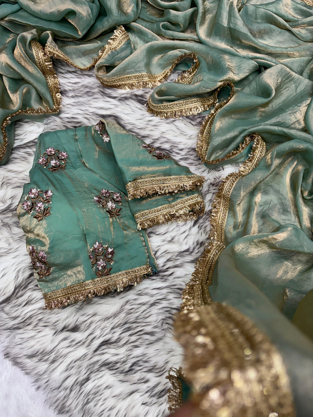 New Partywear Rich Silk Sea Green Color Designer Lace Work Fancy Saree With Embroidered Unstitched Blouse Piece