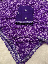 Load image into Gallery viewer, New Rangoli Silk Purple Color Print n Lace Border Work Saree With Embroidered Blouse Piece
