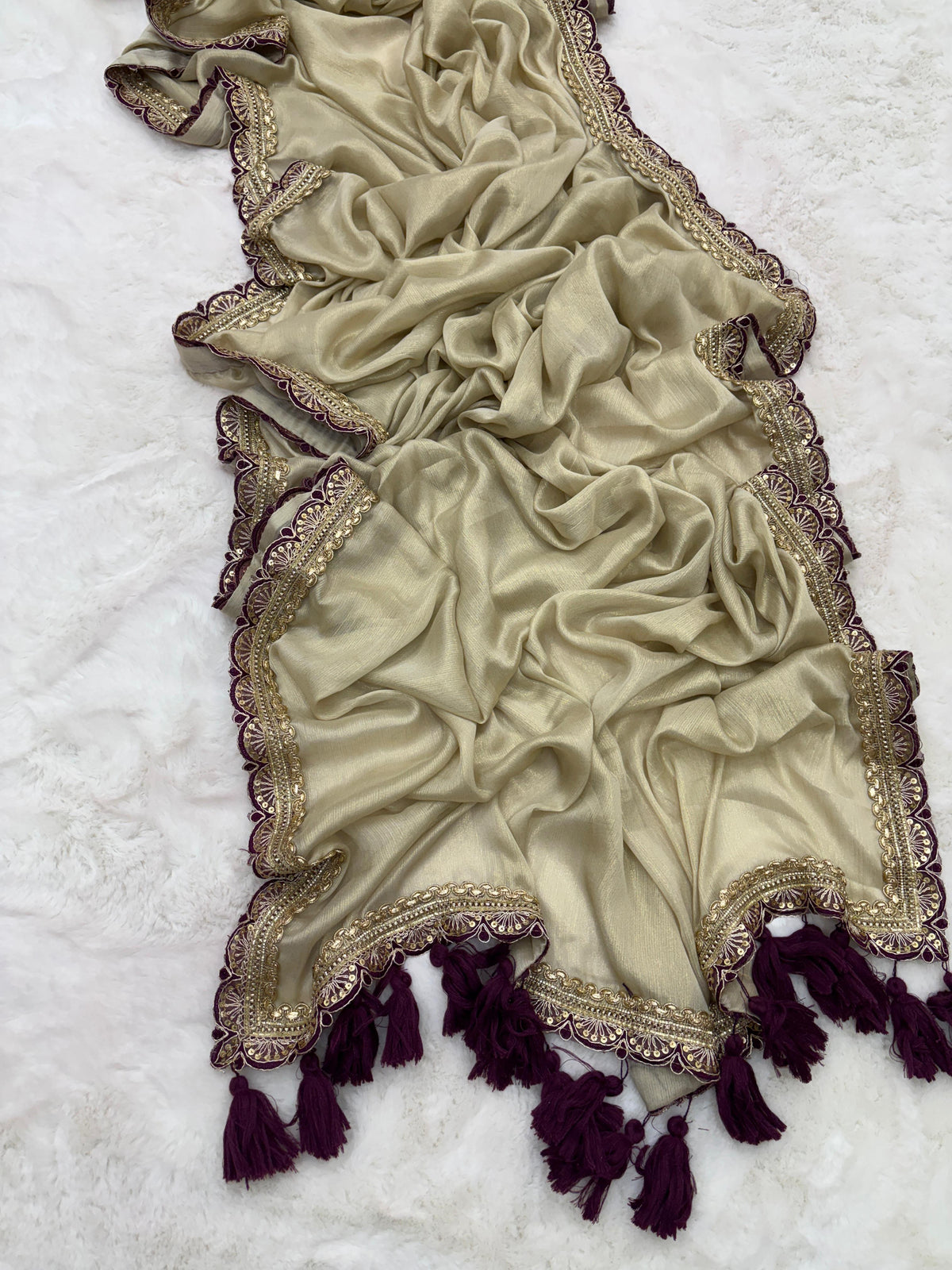 New Golden Color Sequence Lace Cut Work Fancy Designer Partywear Saree Design With Blouse Piece