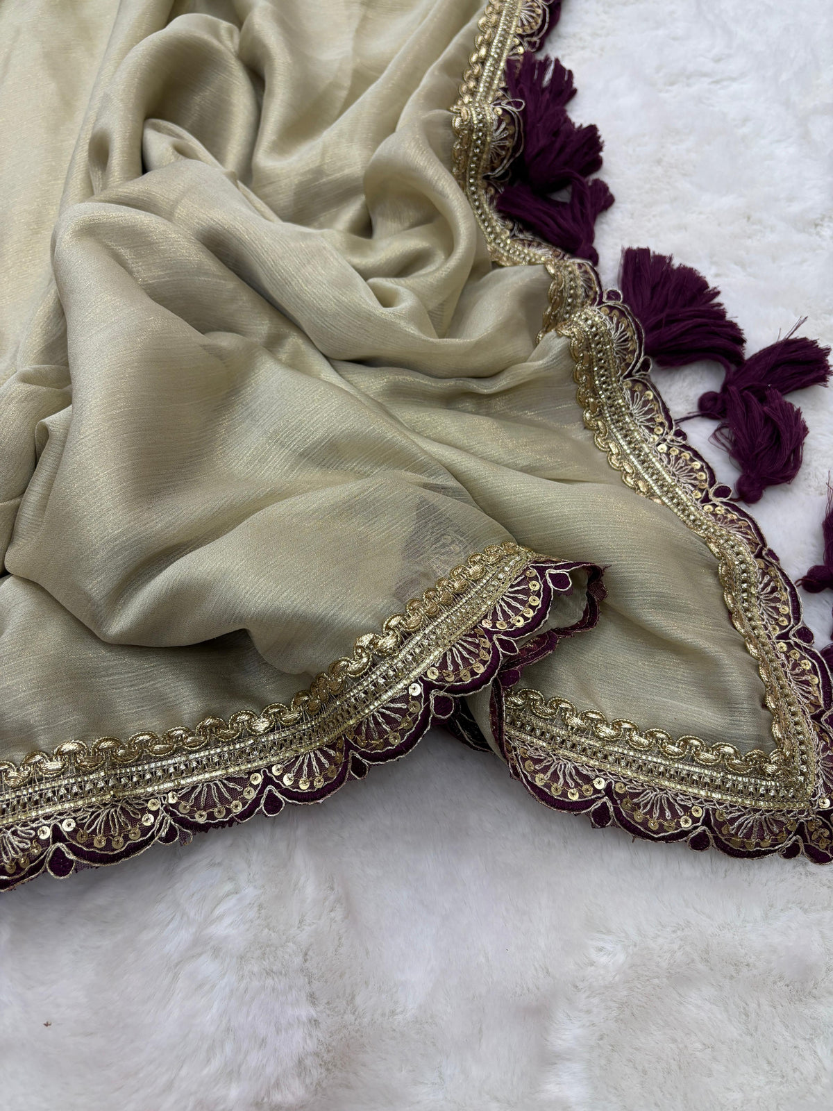 New Golden Color Sequence Lace Cut Work Fancy Designer Partywear Saree Design With Blouse Piece