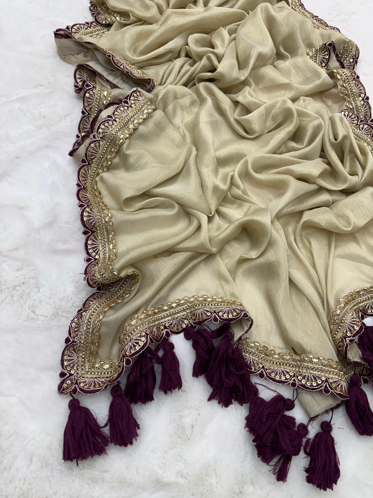 New Golden Color Sequence Lace Cut Work Fancy Designer Partywear Saree Design With Blouse Piece