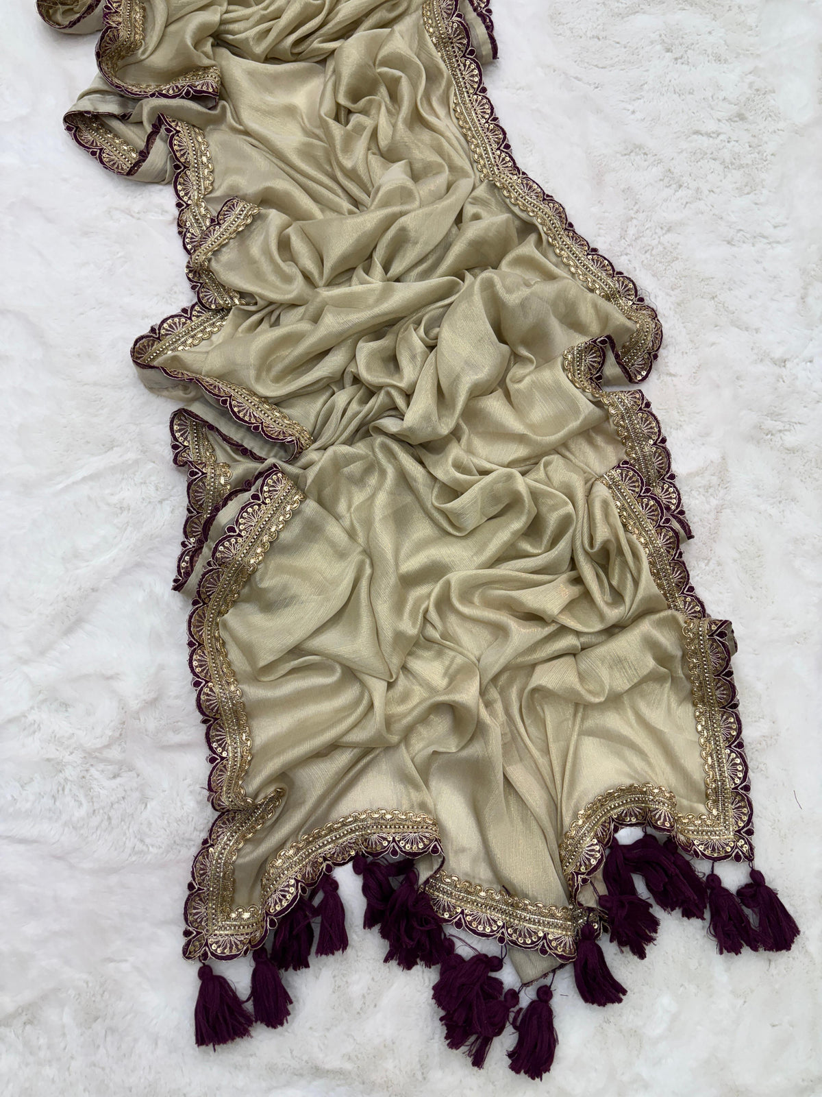 New Golden Color Sequence Lace Cut Work Fancy Designer Partywear Saree Design With Blouse Piece
