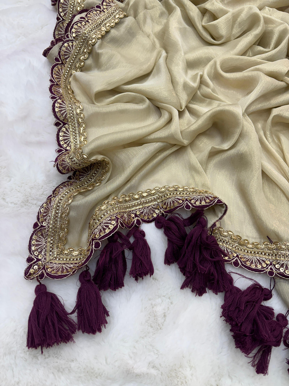 New Golden Color Sequence Lace Cut Work Fancy Designer Partywear Saree Design With Blouse Piece