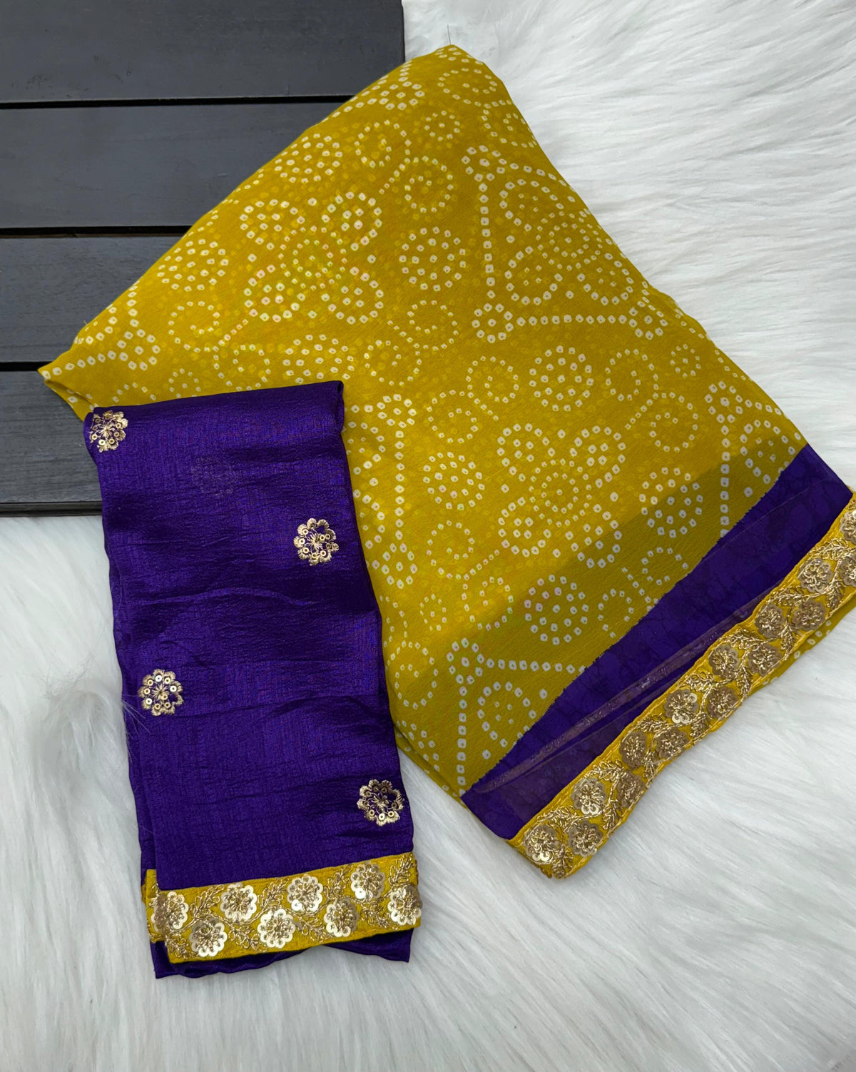 Latest Wedding Wear Bandhej Print n Sequence Border Work Georgette Fancy Designer Saree with Embroidered Blouse