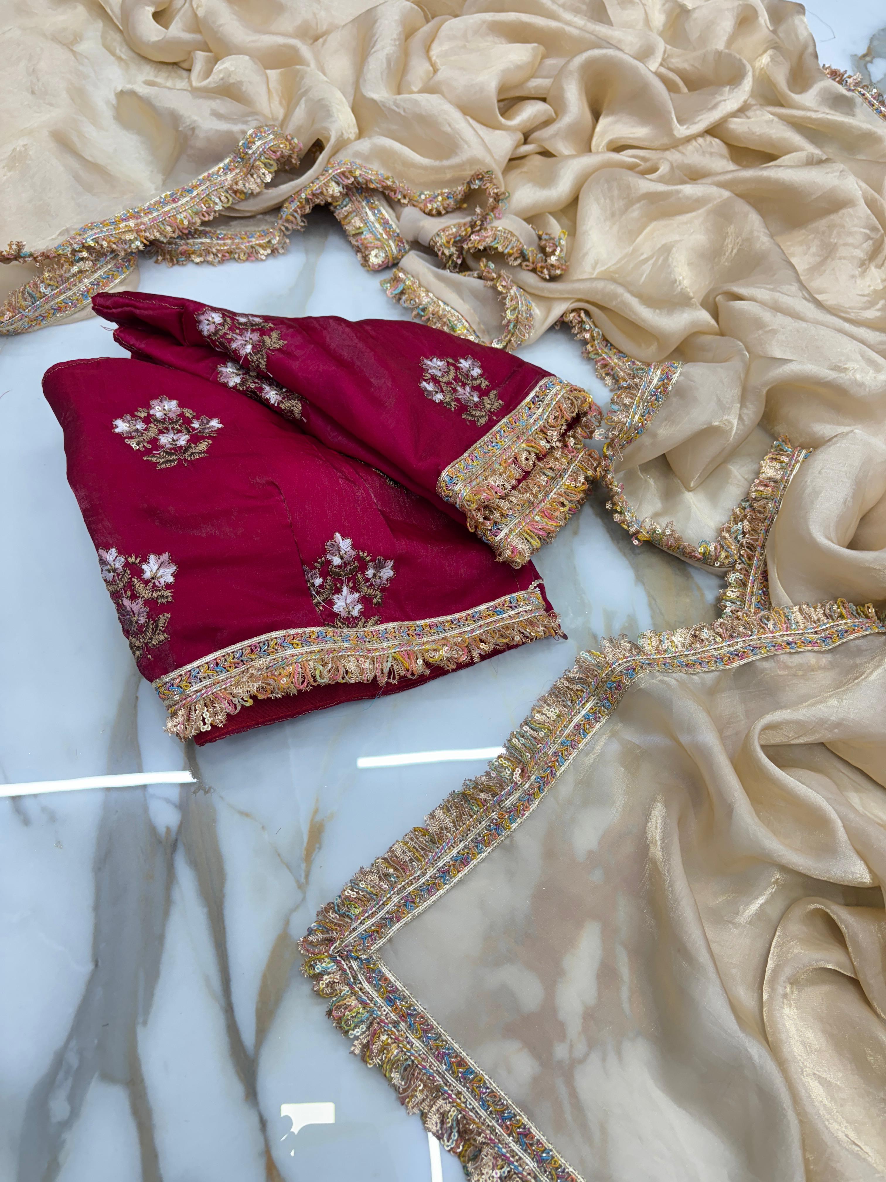 New Partywear Rich Silk Golden Color Designer Lace Work Fancy Saree With Embroidered Unstitched Blouse Piece
