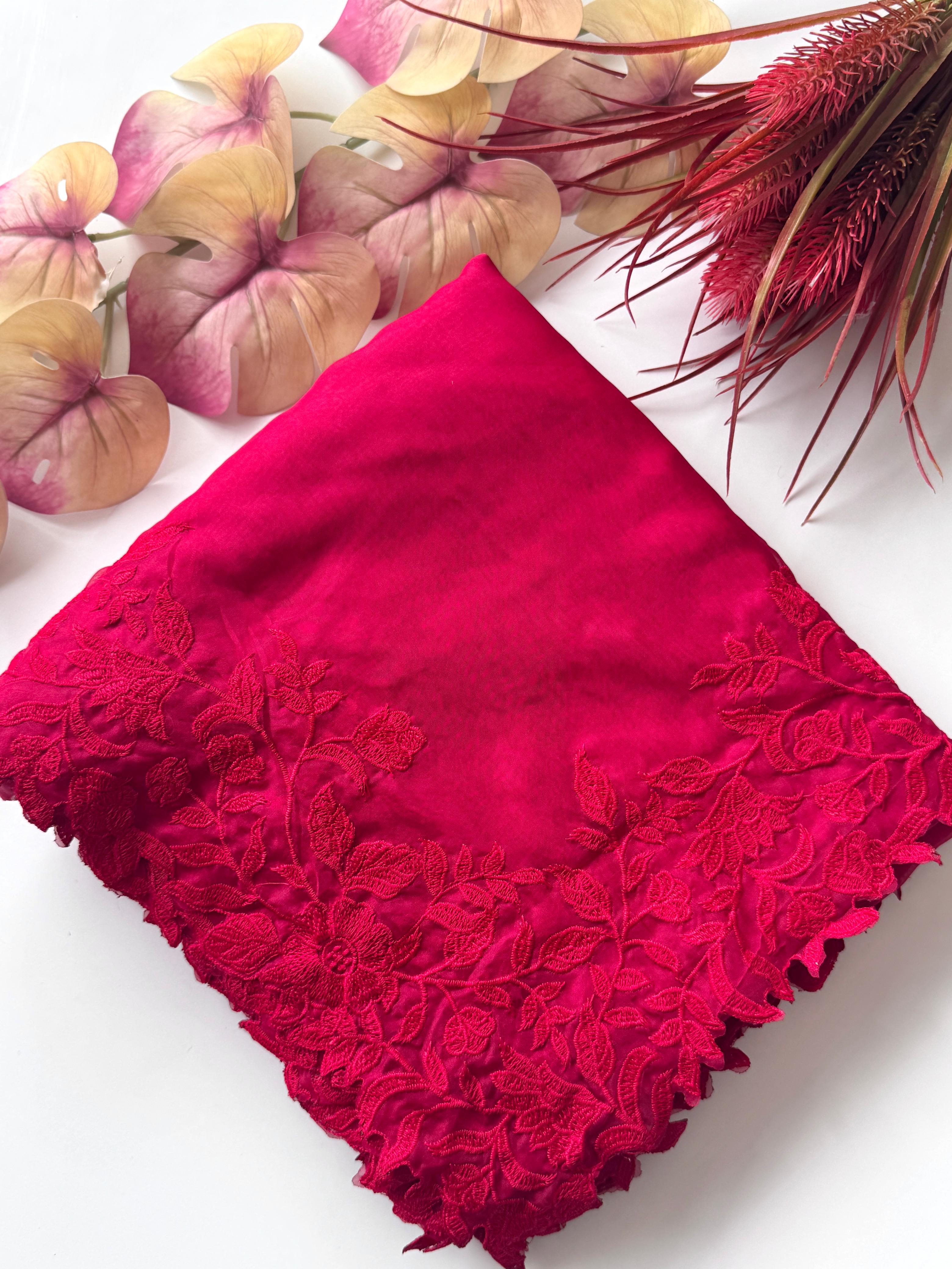 New Partywear Rani Color Organza Silk Embroidered n Cut Work Designer Saree With Blouse Piece