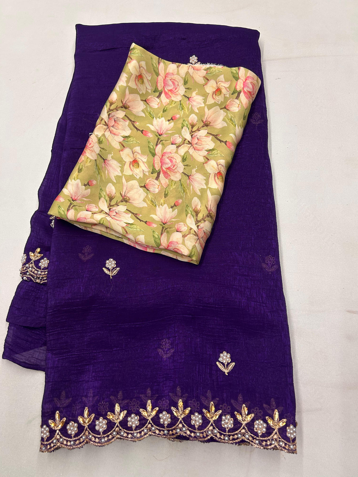 New Chiffon Embroidery n Diamond Work Partywear Fancy Designer Saree With Blouse