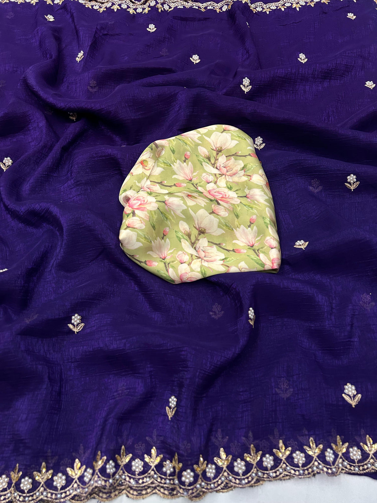 New Chiffon Embroidery n Diamond Work Partywear Fancy Designer Saree With Blouse