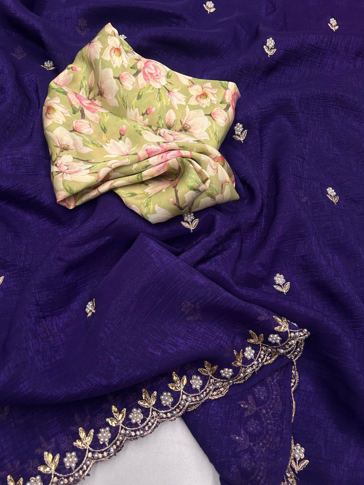 New Chiffon Embroidery n Diamond Work Partywear Fancy Designer Saree With Blouse