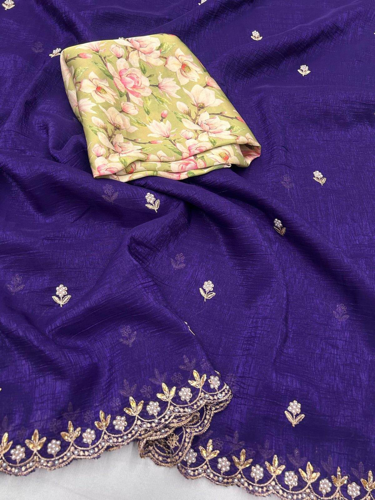 New Chiffon Embroidery n Diamond Work Partywear Fancy Designer Saree With Blouse