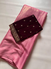 Load image into Gallery viewer, Latest Partywear Moss Chiffon Fancy Designer Saree With Velvet Embroidered Work Blouse
