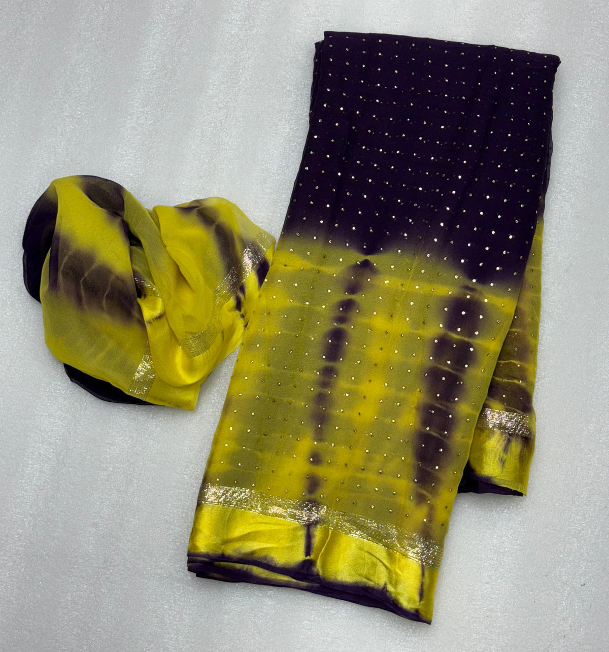 Wedding Wear Shibori Print n Mukesh Work Pure Viscose Satin Designer Saree With Blouse