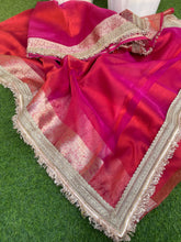 Load image into Gallery viewer, New Rani Color Banarasi Tissue Silk Jacquard n Lace Work Fancy Designer Partywear Saree
