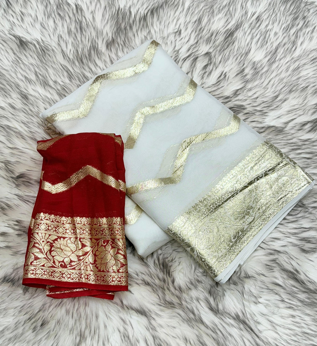Latest Wedding Wear Viscose Georgette Jacquard Golden Zari Work Fancy Designer Saree