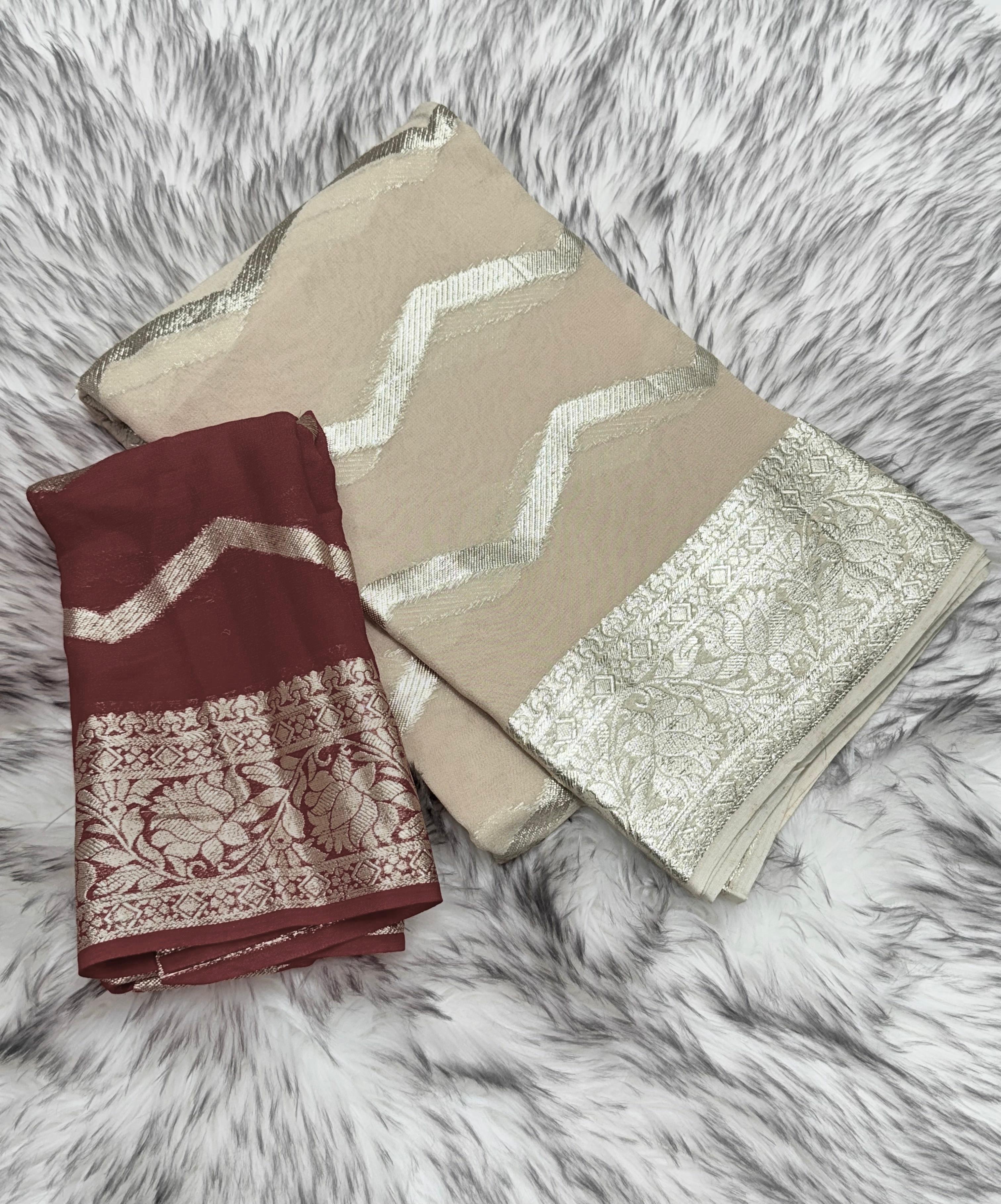 Latest Wedding Wear Viscose Georgette Jacquard Golden Zari Work Fancy Designer Saree