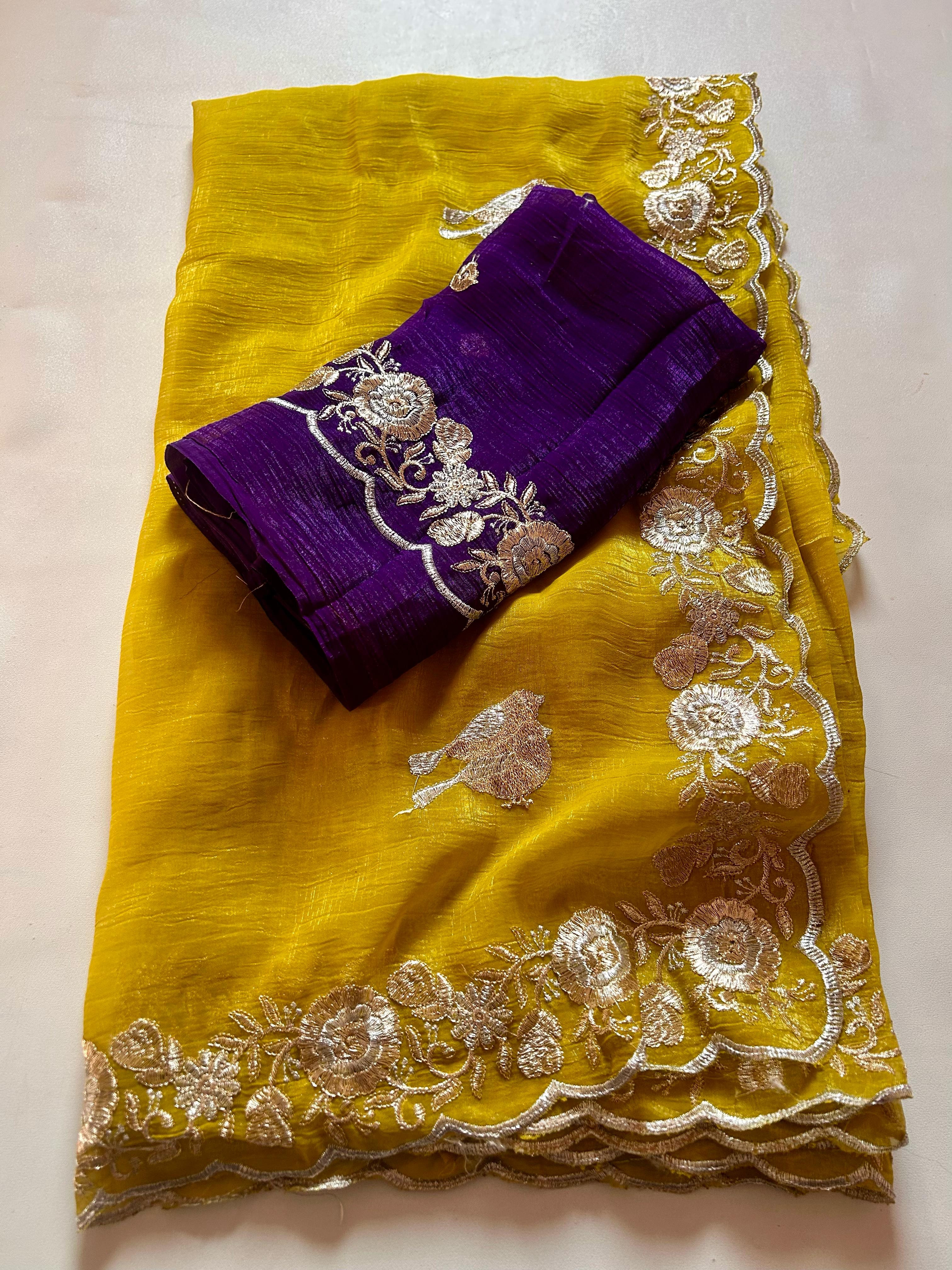 New Partywear Crush Chiffon Silk Embroidered n Sequence Work Fancy Designer Saree With Blouse