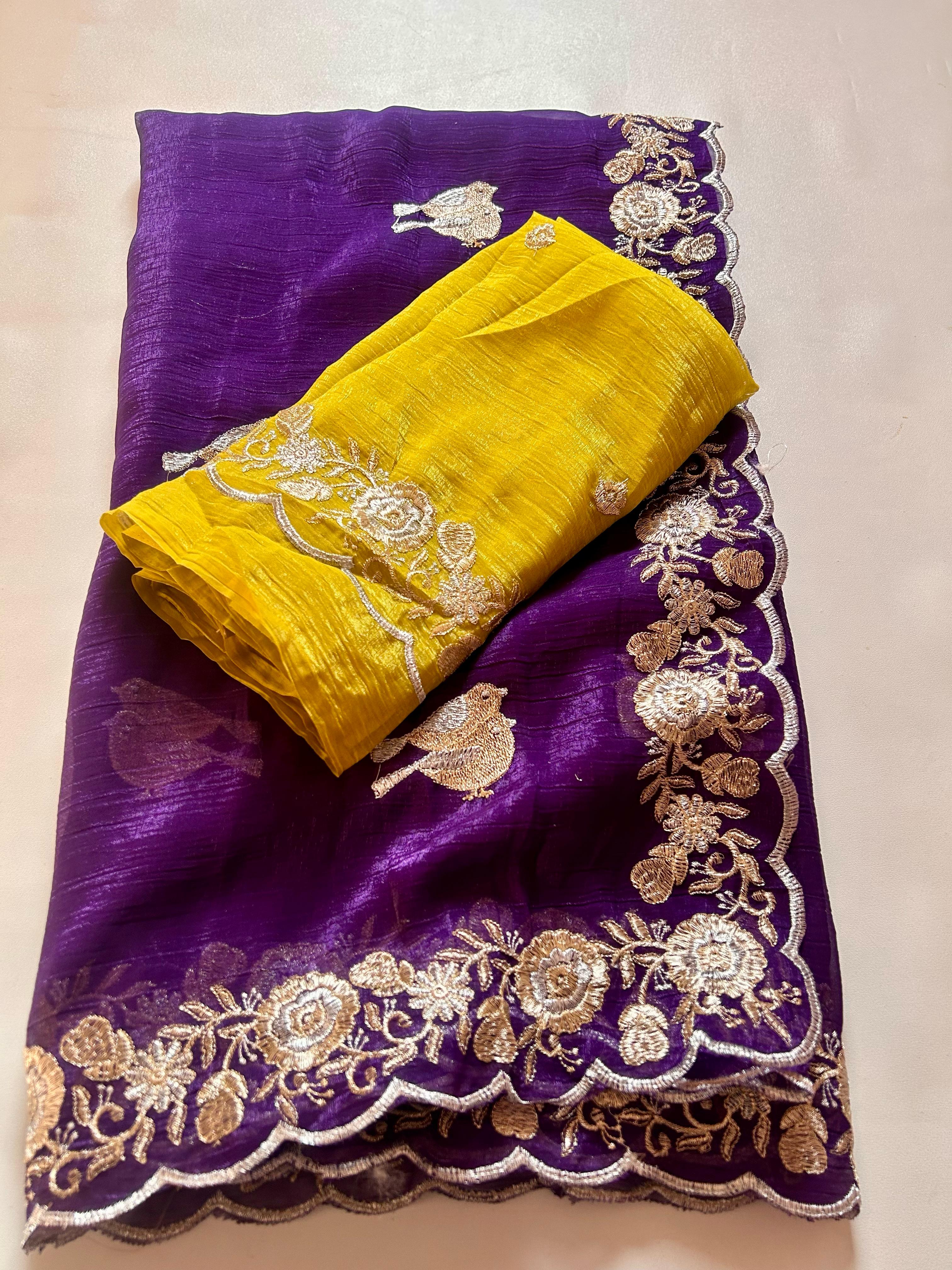 New Partywear Crush Chiffon Silk Embroidered n Sequence Work Fancy Designer Saree With Blouse