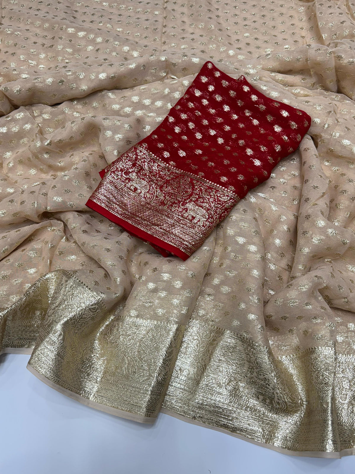 New Wedding Wear Viscose Georgette Jacquard Zari Work Fancy Designer Saree