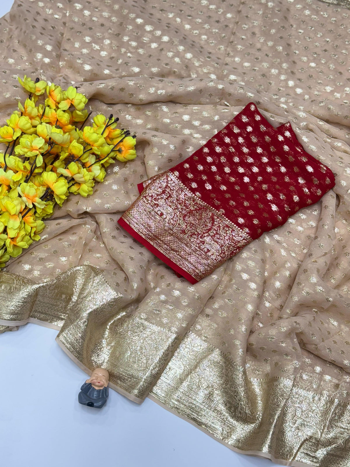 New Wedding Wear Viscose Georgette Jacquard Zari Work Fancy Designer Saree