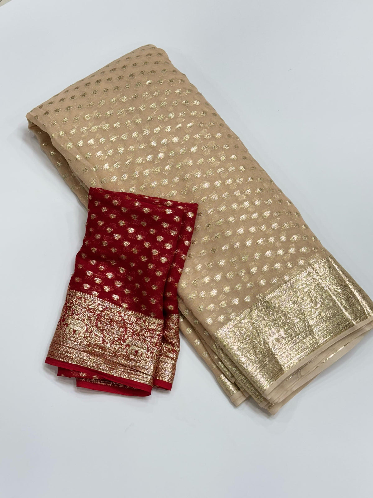 New Wedding Wear Viscose Georgette Jacquard Zari Work Fancy Designer Saree