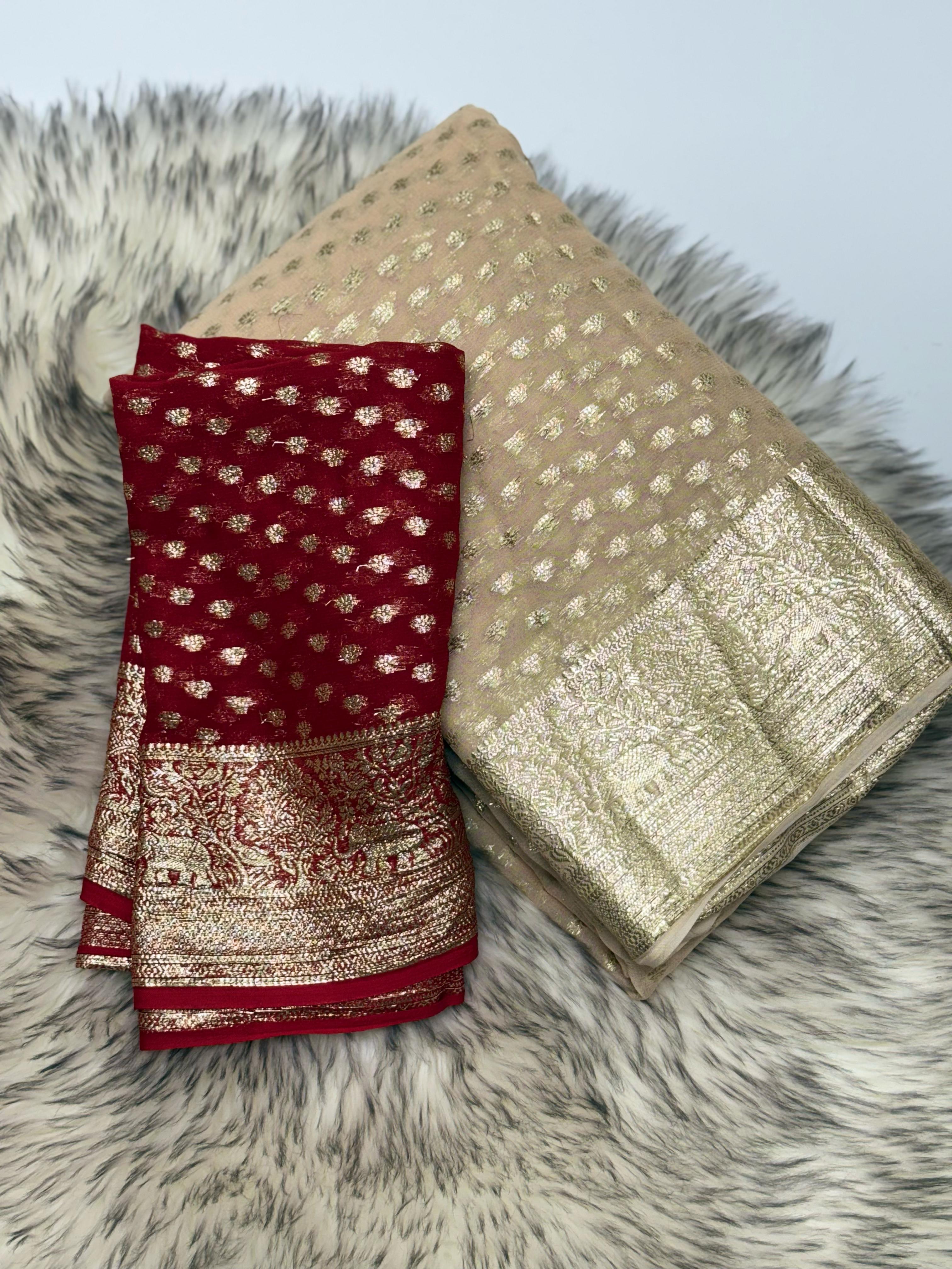 New Wedding Wear Viscose Georgette Jacquard Zari Work Fancy Designer Saree