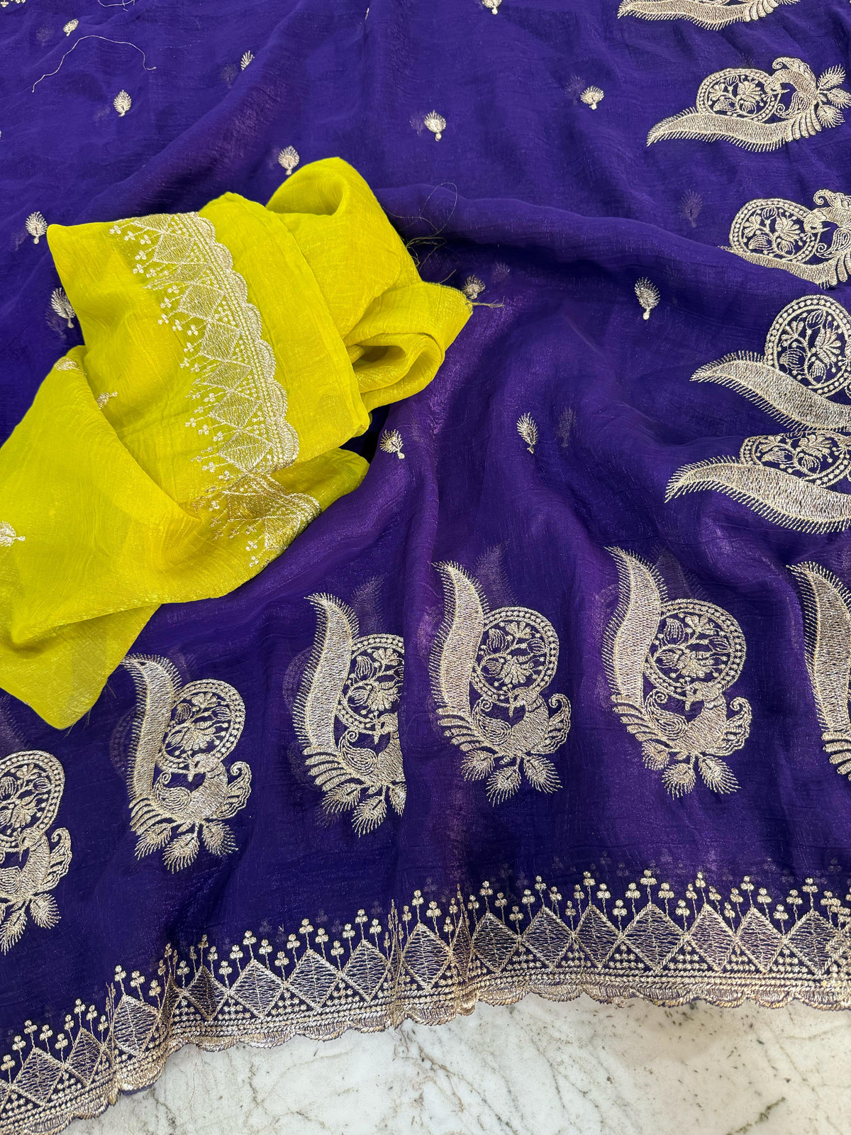 Latest Crunchy Chiffon Silk Embroidery n Cut Work Partywear Fancy Designer Saree With Blouse