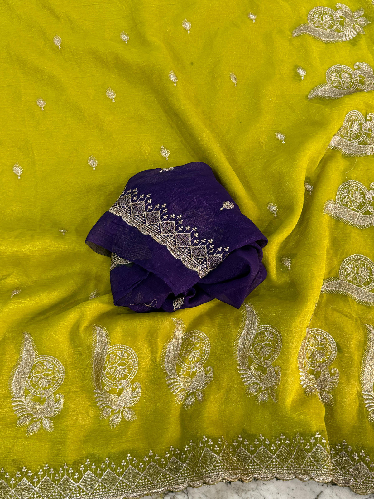 Latest Crunchy Chiffon Silk Embroidery n Cut Work Partywear Fancy Designer Saree With Blouse