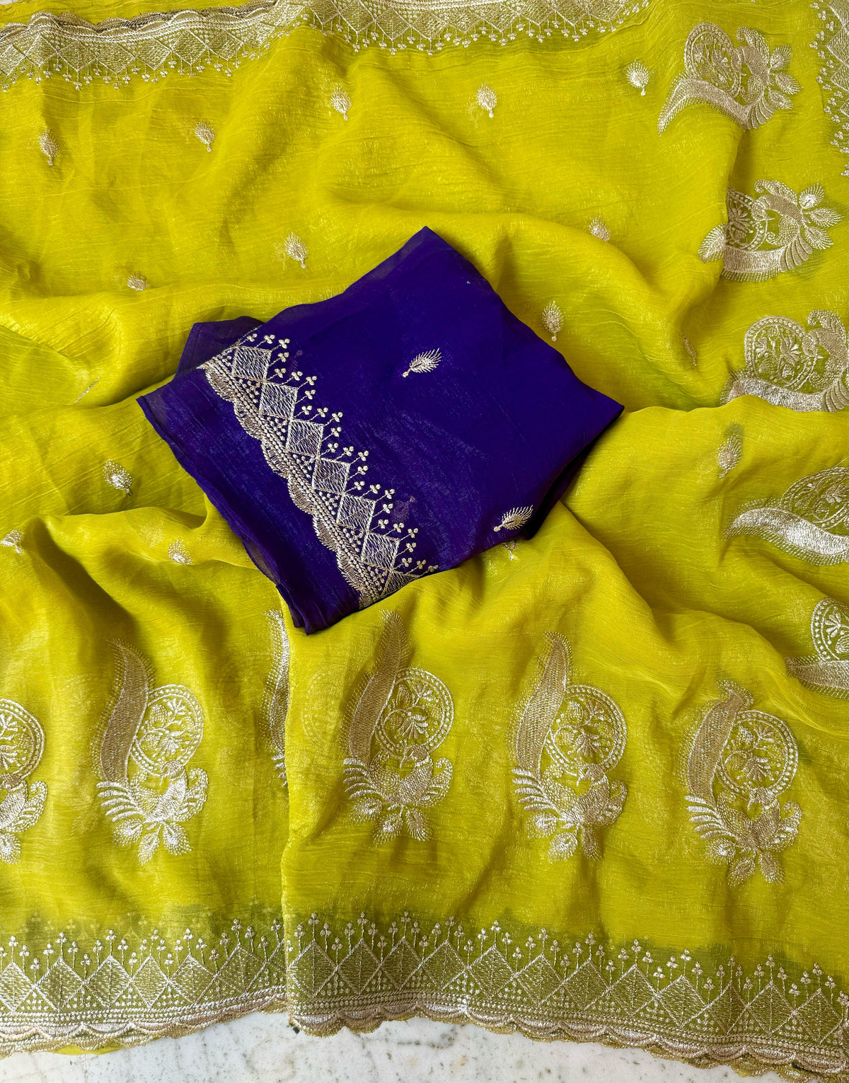 Latest Crunchy Chiffon Silk Embroidery n Cut Work Partywear Fancy Designer Saree With Blouse