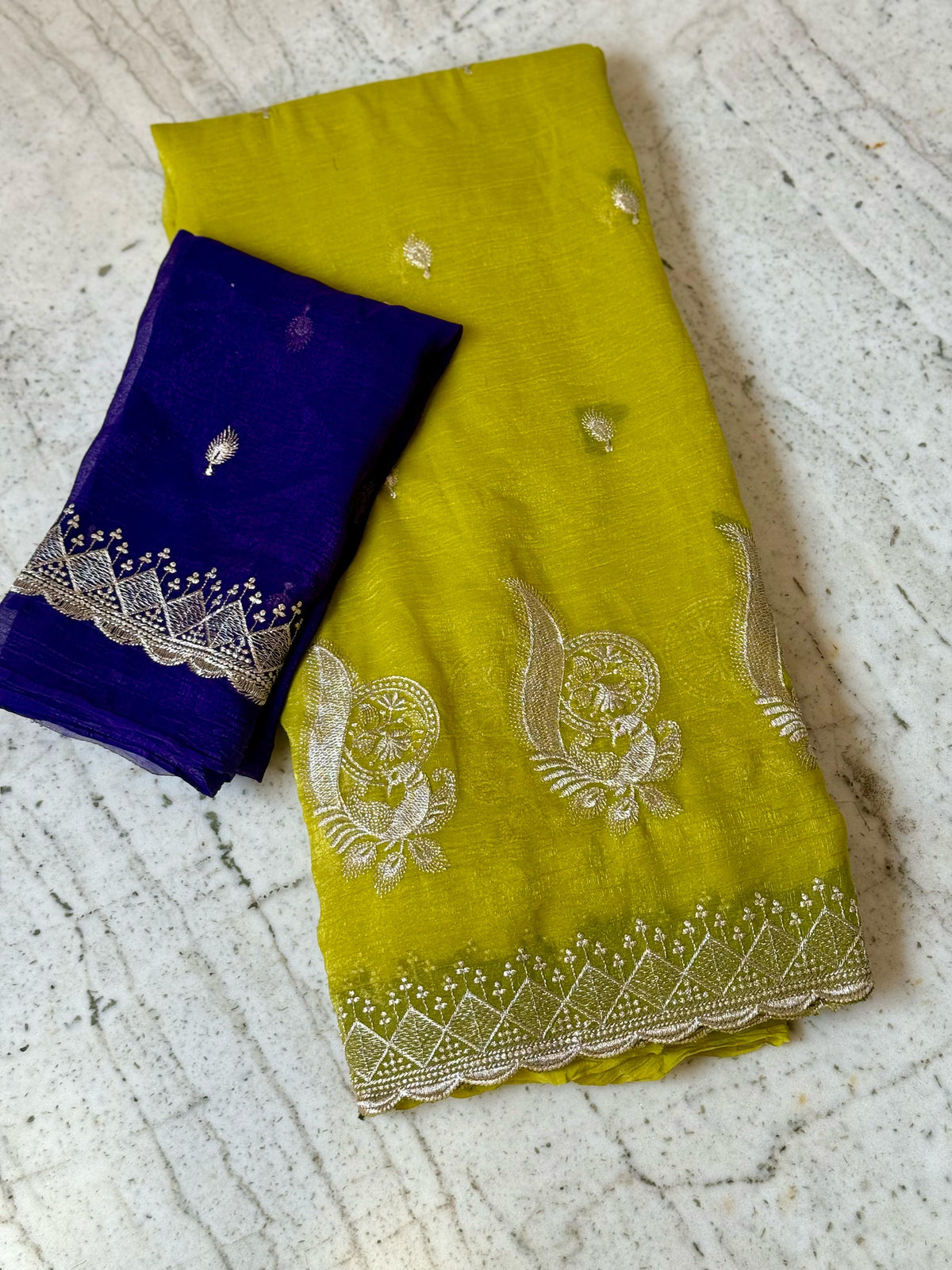 Latest Crunchy Chiffon Silk Embroidery n Cut Work Partywear Fancy Designer Saree With Blouse
