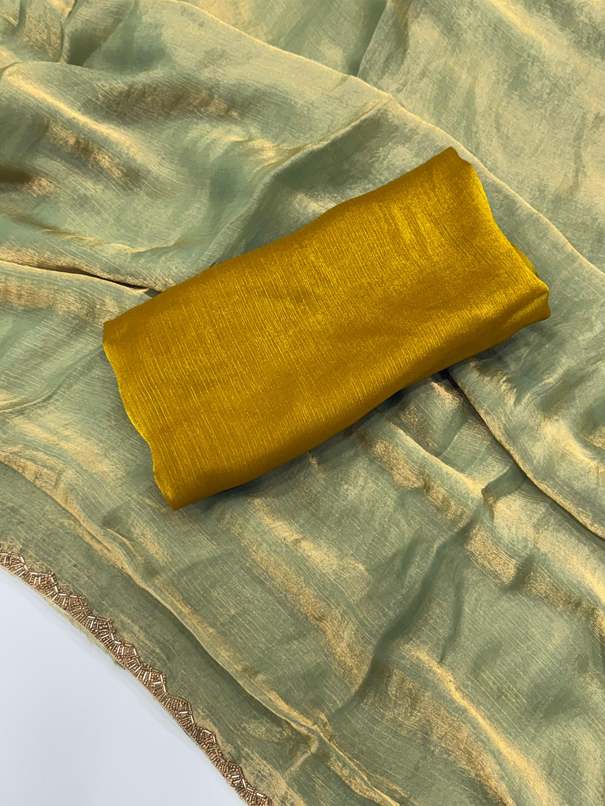 New Partywear Crush Silk Katdana Moti Lace Border Work Fancy Designer Saree With Blouse
