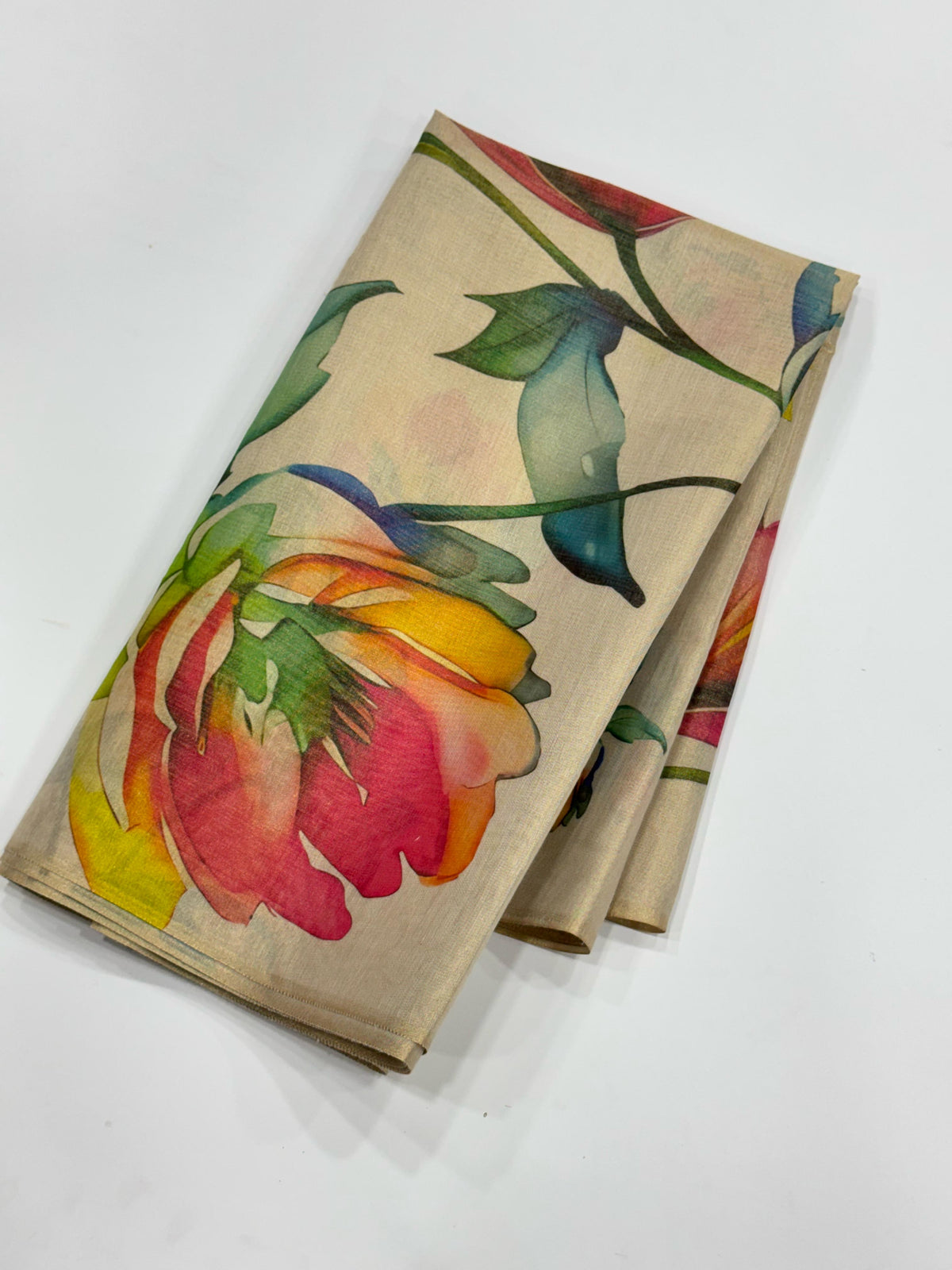 New Multicolor Tissue Cotton Flower Printed Fancy Designer Wedding Wear Saree With Blouse